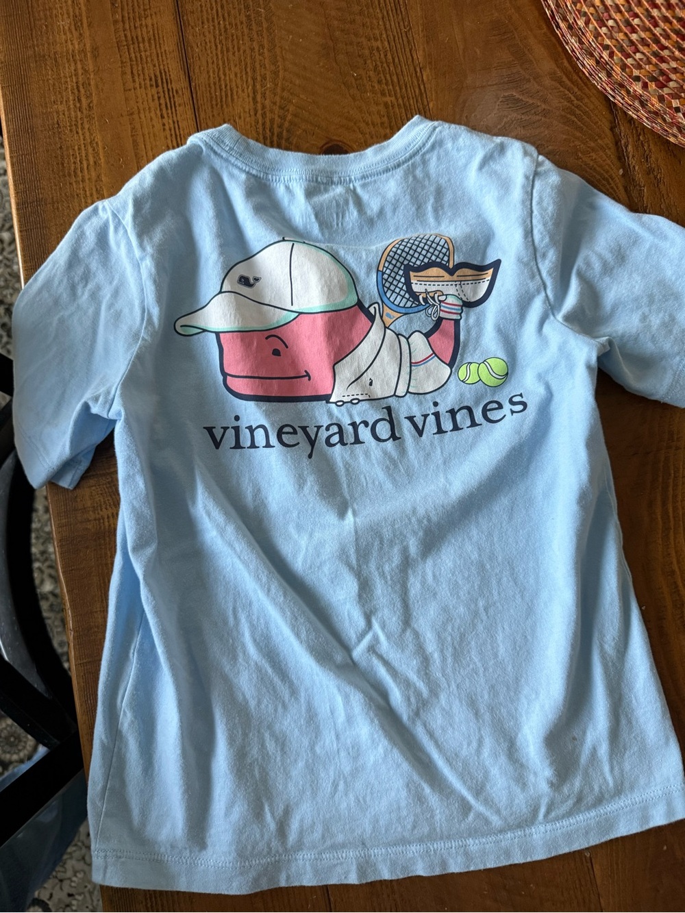 Vineyard Vines Light Blue Tee with Pink Whale Tennis Graphic